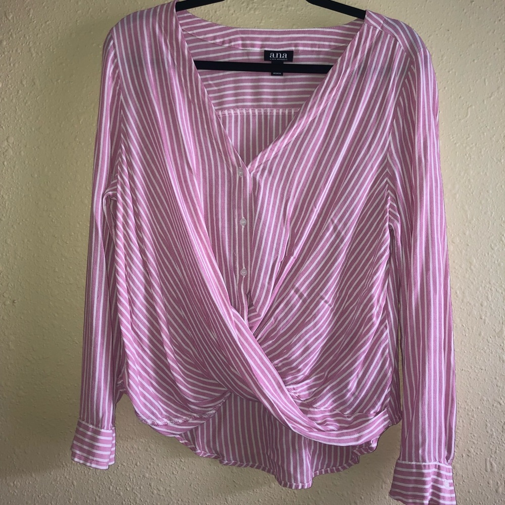 A.n.a pink and white striped tie front top
